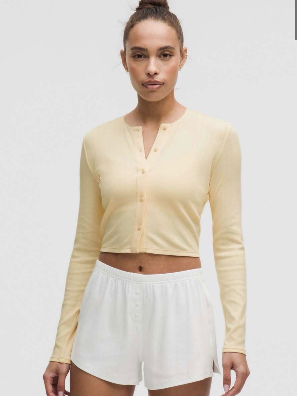 Lululemon cotton pointelle crop cardigan in buttercream xs/s